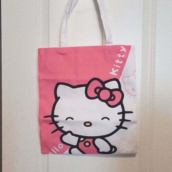 Canvas Tote Bag Hello Kitty Pink and White Shoulder Bag - Picture 3 of 7